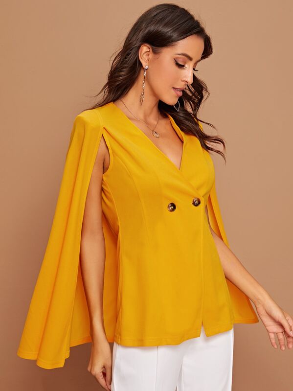 

Double Breasted Cape Blazer, Yellow, Mary P.