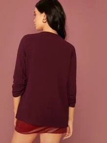 SHEIN LUNE Ruched Detail Sleeve Open Front Blazer - Burgundy - View 2
