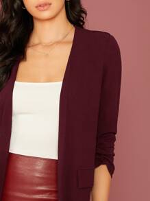 SHEIN LUNE Ruched Detail Sleeve Open Front Blazer - Burgundy - View 4