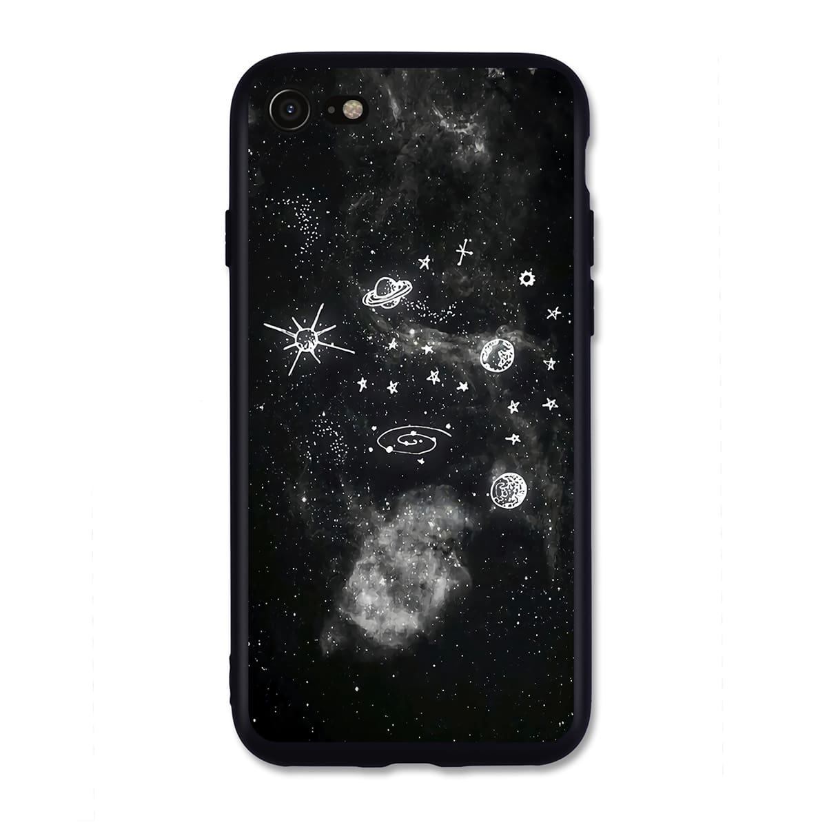 

Starry & Planet Pattern iPhone Case, Black