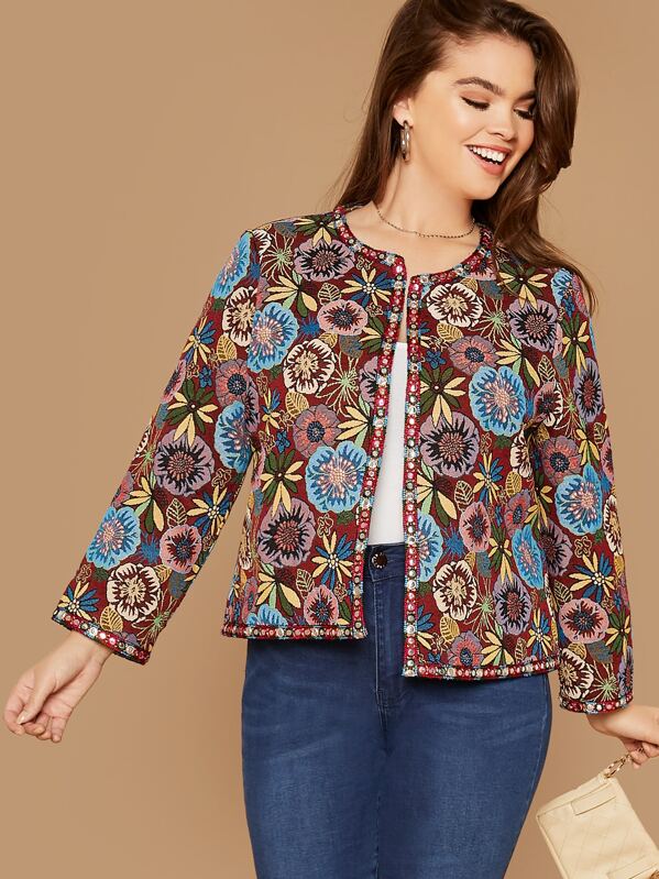 

Plus Contrast Trim Jacquard Jacket, Multicolor, Faith Bowman