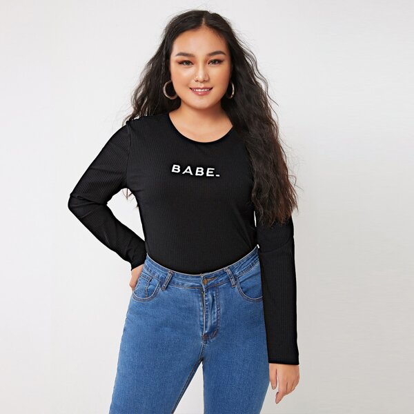 

Plus Embroidery Detail Rib-knit Tee