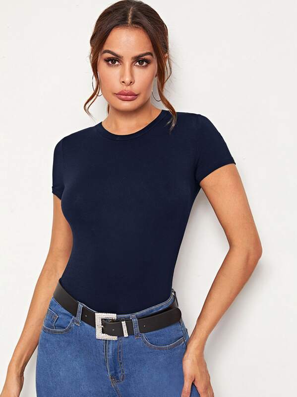 

Solid Fitted Tee, Navy, Andy