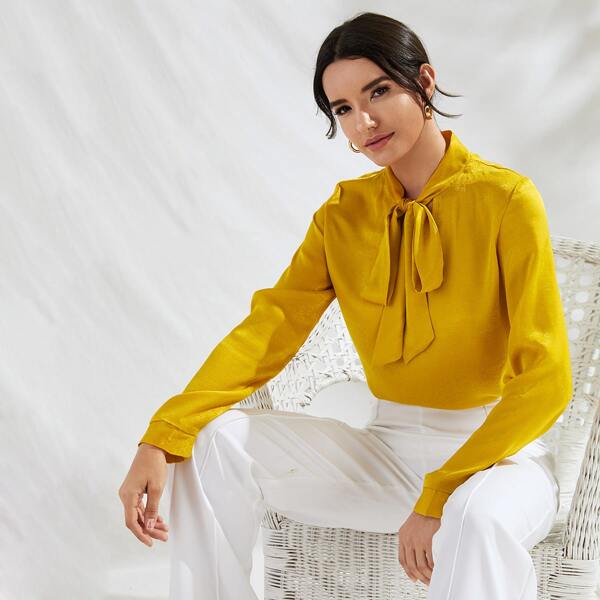 

Tie Neck Satin Blouse, Yellow bright