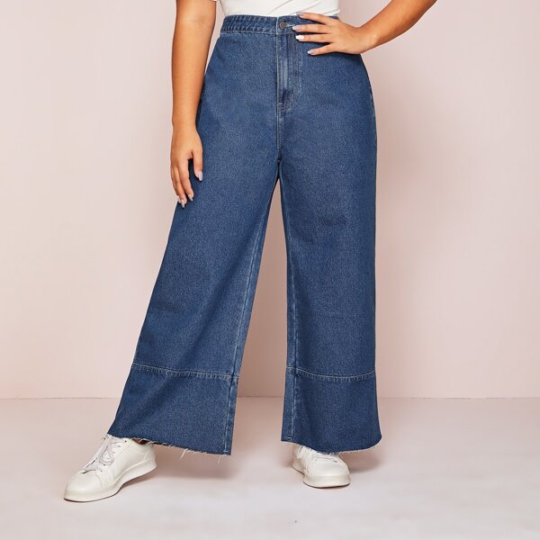 

Plus High Waist Wide Leg Jeans, Navy blue