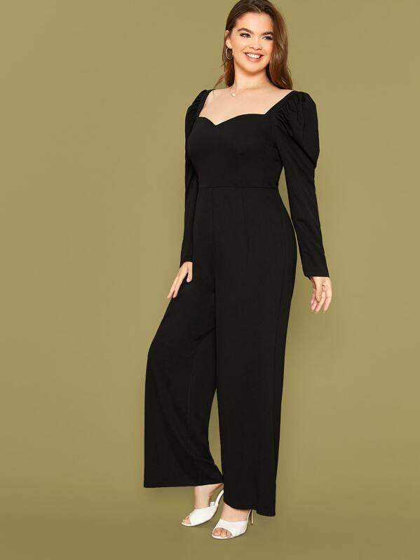 

Plus Zipper Back Gigot Sleeve Palazzo Jumpsuit, Black, Faith Bowman