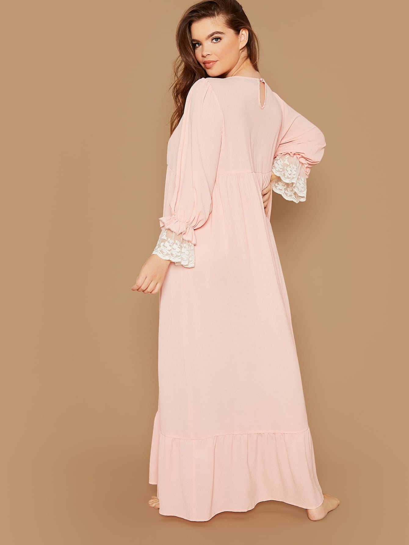 plus contrast lace detail ruffle trim nightdress