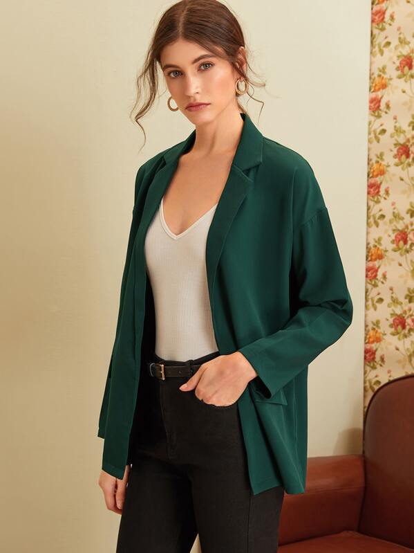 

Open Front Flap Longline Blazer, Green, Mila
