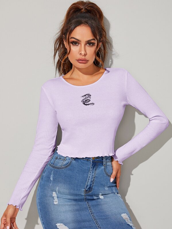 

Dragon Print Lettuce Edge Tee, Purple, Andy