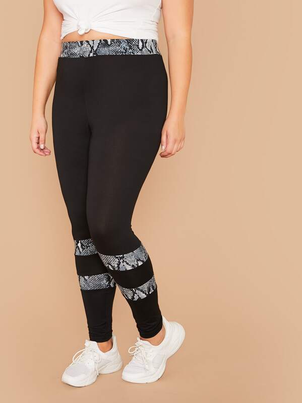 

Plus Snakeskin Print Wide Band Waist Leggings, Black, Marcelle Pallais