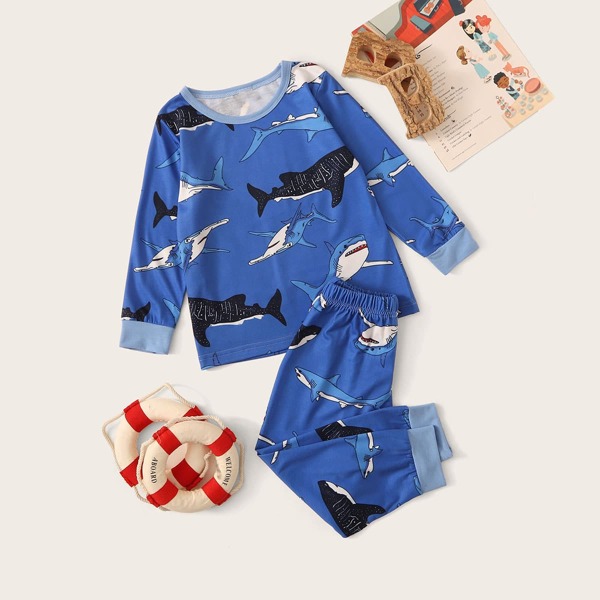

Toddler Boys Shark Print PJ Set, Blue