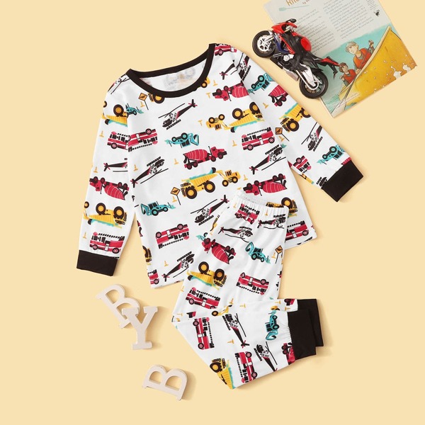 

Toddler Boys Car Print PJ Set, White