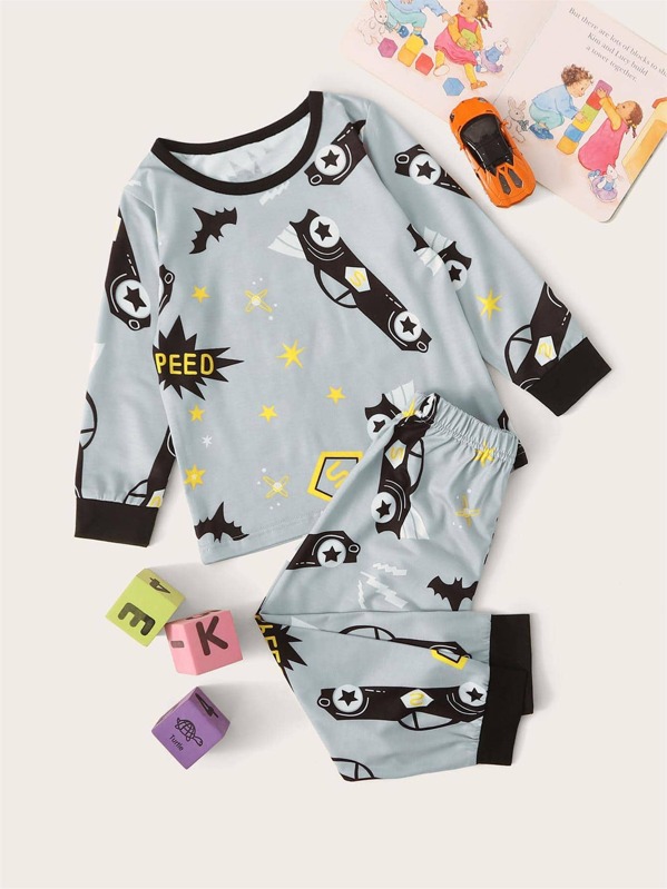 

Toddler Boys Car Print PJ Set, Grey