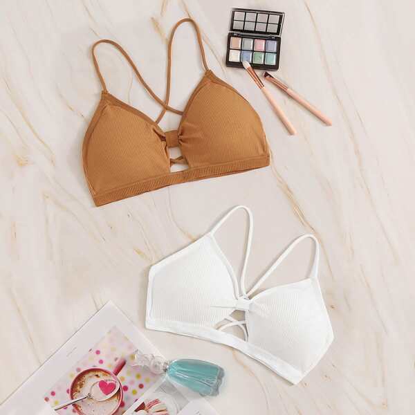

2pack Rib Criss Cross Bra Set, Multicolor