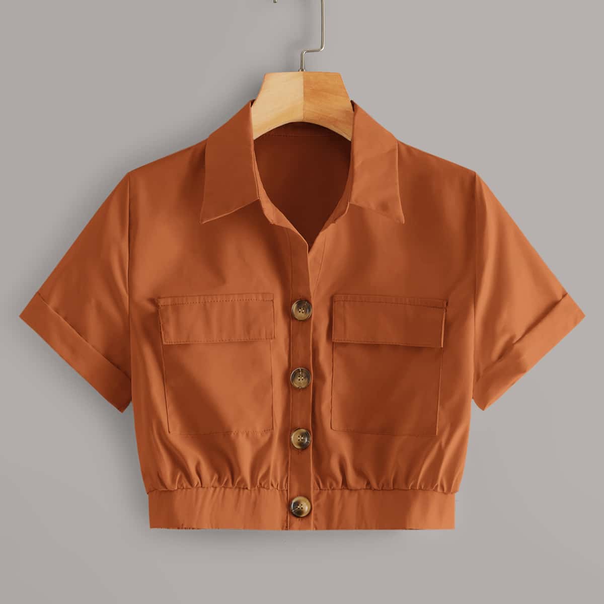 Button Through Crop Utility Shirt, Camel