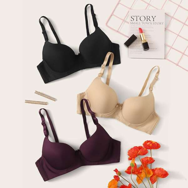 3pack Solid Underwire Bra Set, Multicolor