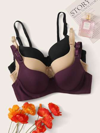 Set reggiseno con ferretto monocolore 3 pacchi