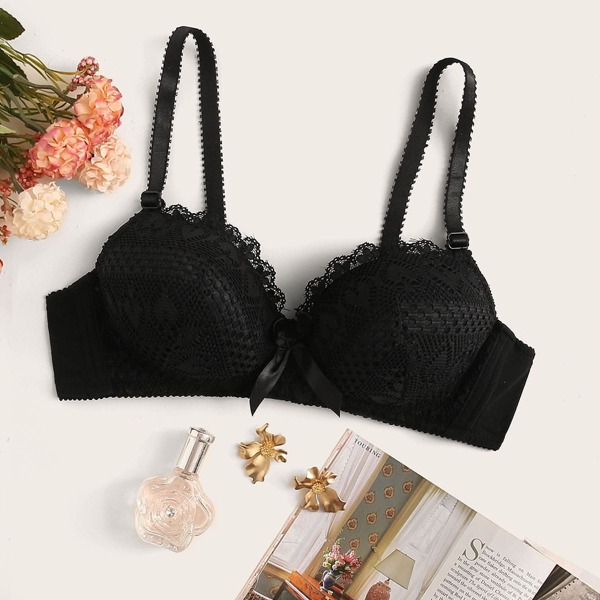 

Embroidery Lace Bra, Black