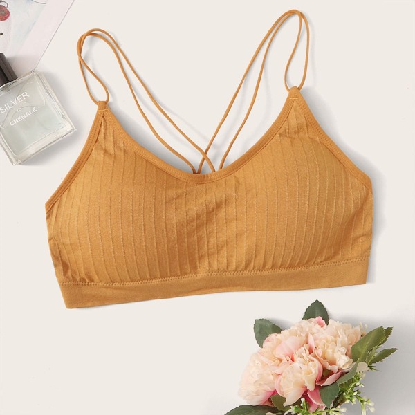 

Rib Double Strap Bralette, Yellow