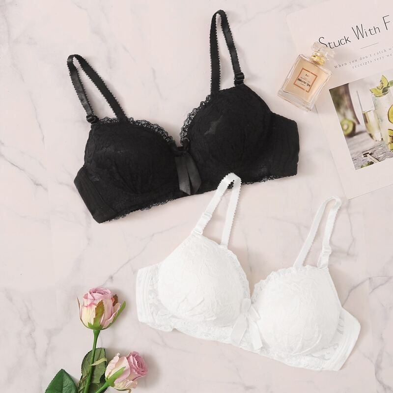 

2pack Floral Lace Bra Set, Black and white