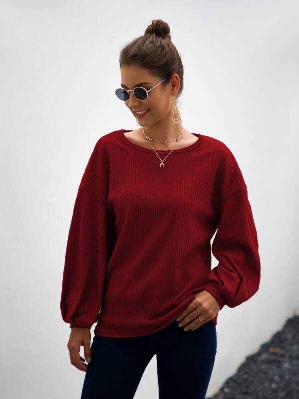 

Drop Shoulder Lantern Sleeve Jumper, Burgundy