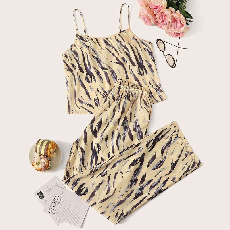 

Satin Cami Top With Pants PJ Set, Beige