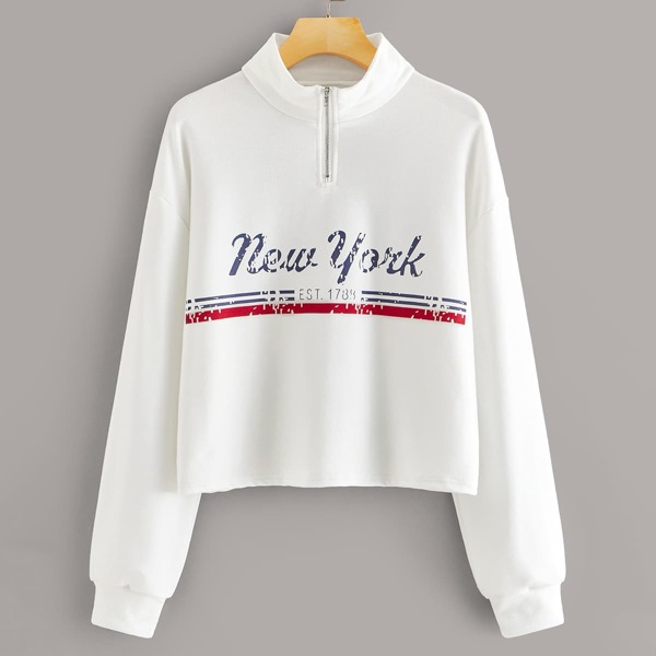 

Quarter Zip Letter Graphic Sweatshirt, White