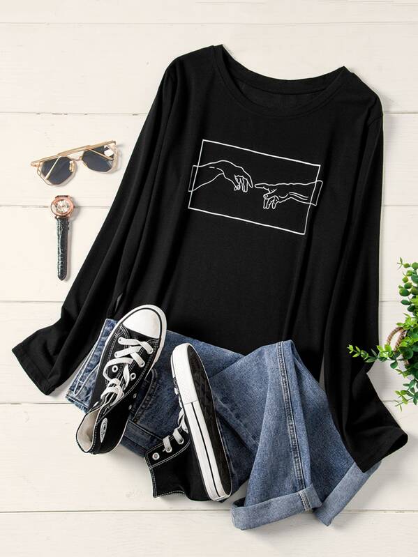 

Plus Hands Print T-shirt, Black