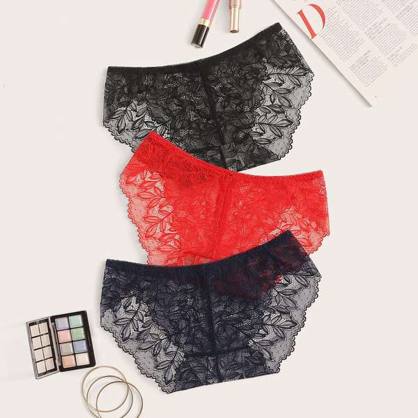 

3pack Floral Lace Sheer Panty Set, Multicolor