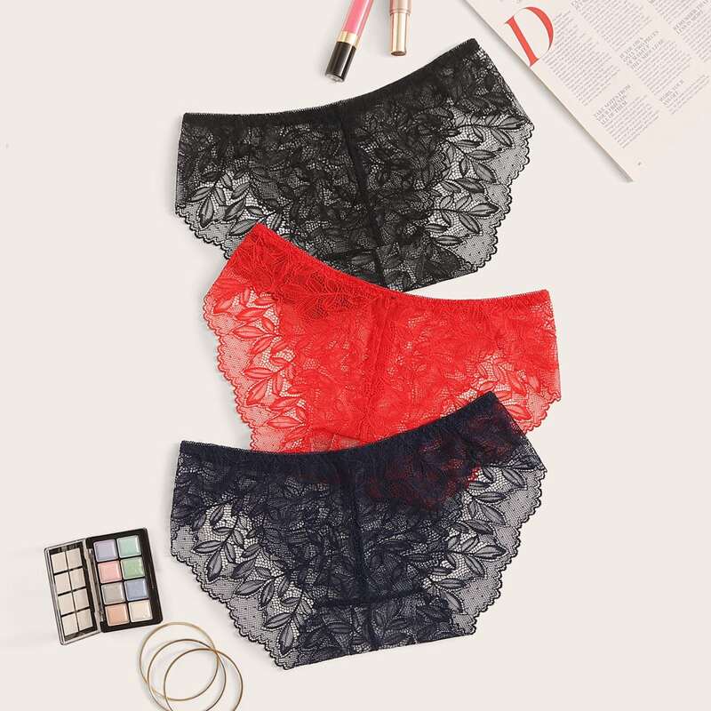 

3pack Floral Lace Sheer Panty Set, Multicolor