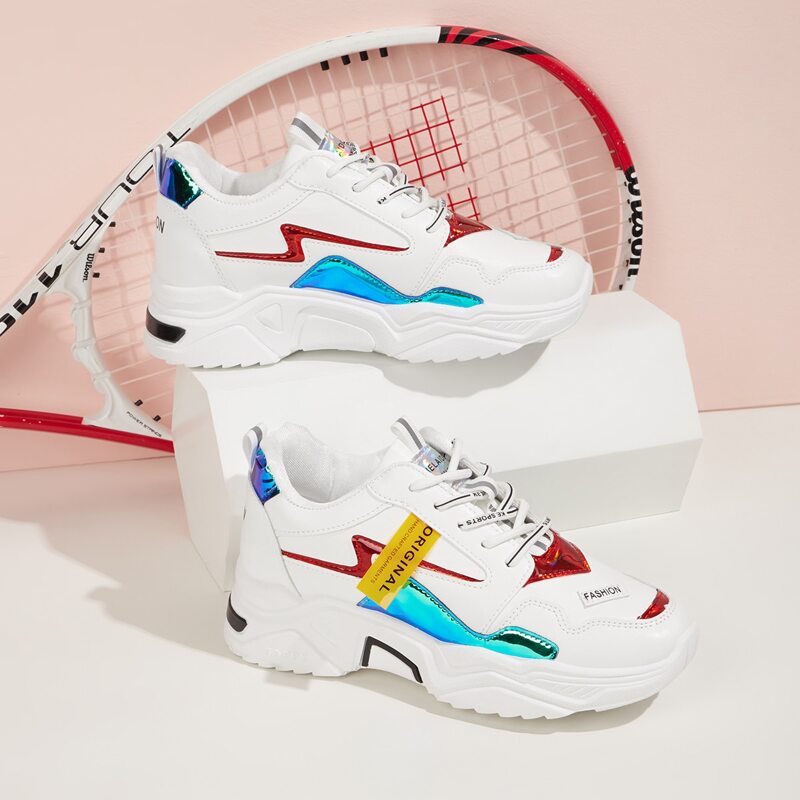 

Letter Graphic Lace-up Front Chunky Sneakers, Multicolor