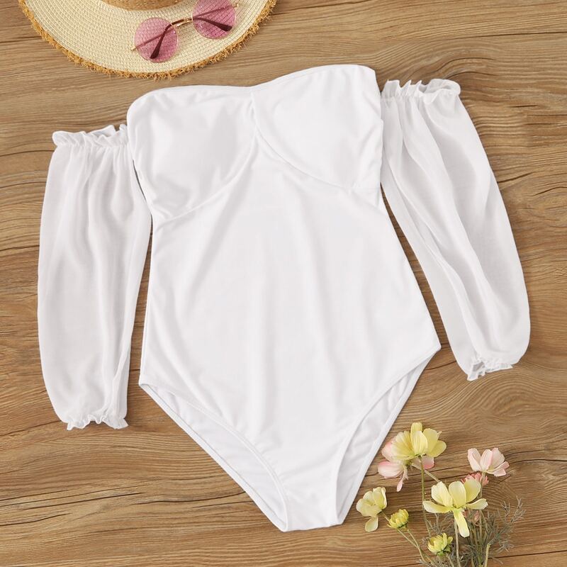 

Long Sleeve One Piece Swimwear, White