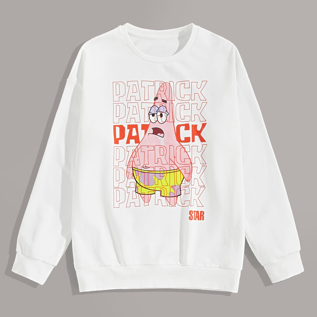 

ROMWE X SpongeBob Guys Patrick Print Sweatshirt, White