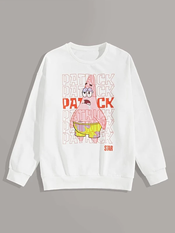 Spongebob X Romwe Guys Patrick Print Sweatshirt Romwe Usa