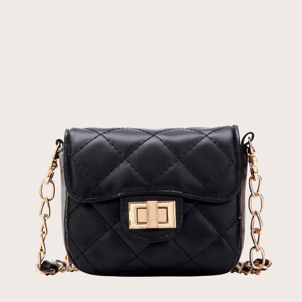 

Girls Twist Lock Quilted Chain Crossbody Bag, Black