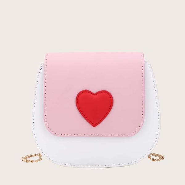

Girls Colorblock Heart Pattern Chain Crossbody Bag
