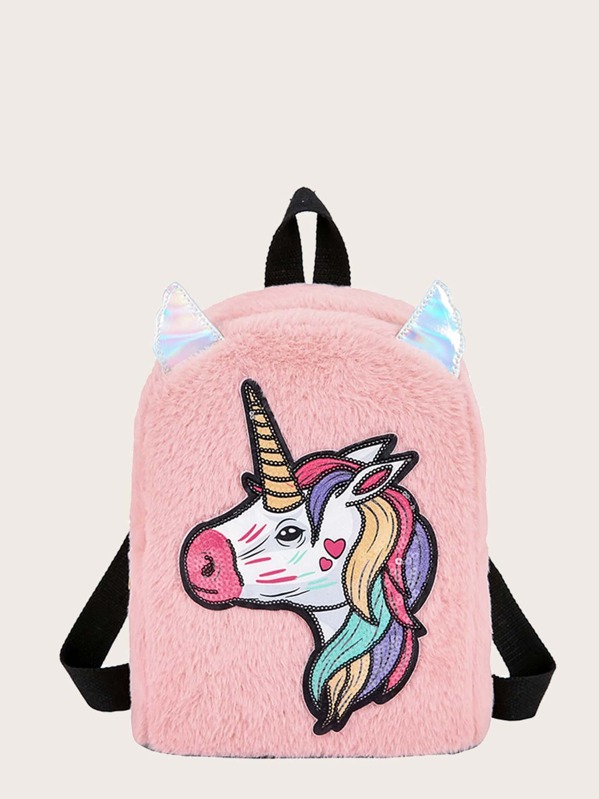 

Girls Cartoon Graphic Faux Fur Backpack, Multicolor