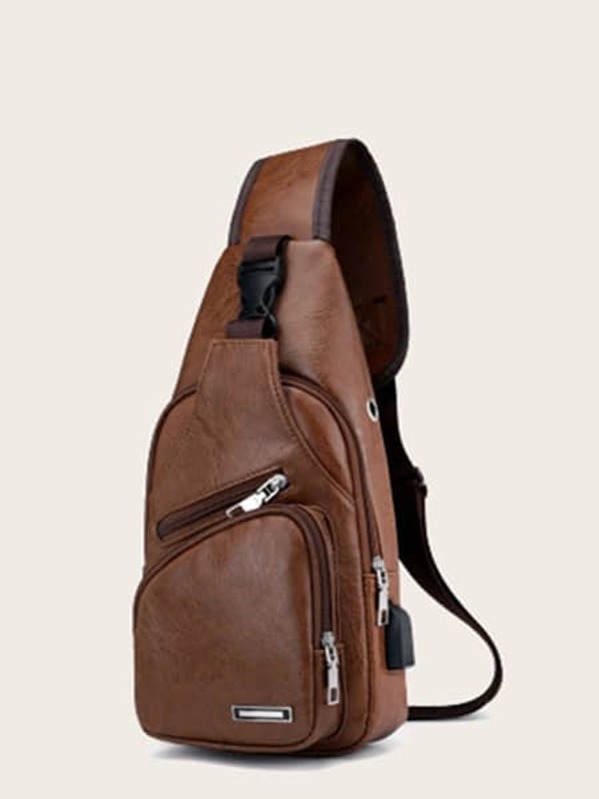 

Men Release Buckle Shoulder Sling Bag, Brown