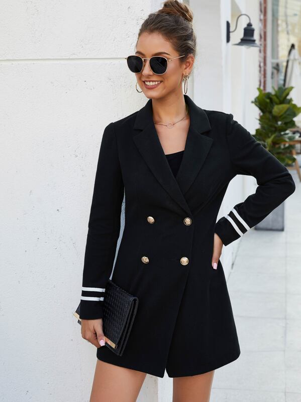 

Double Breasted Longline Blazer, Black