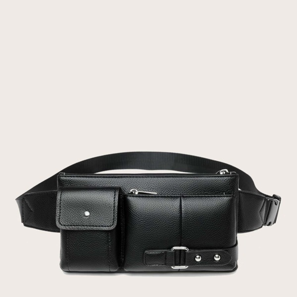 

Men Pocket Front Bum Bag, Black