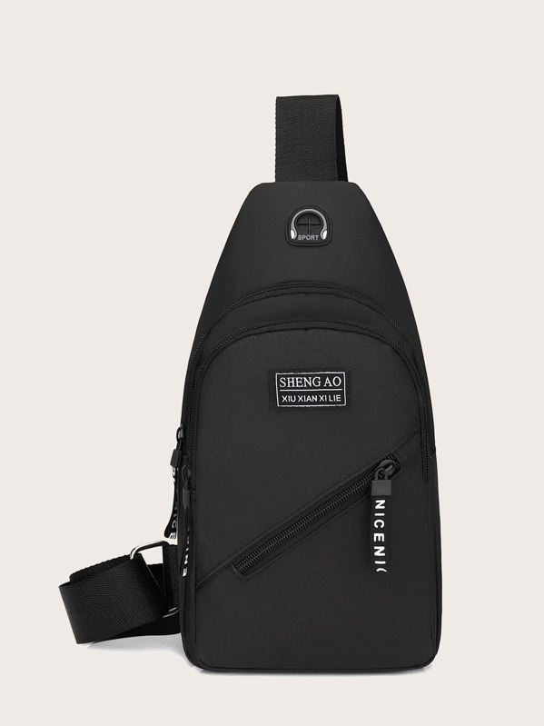 

Men Letter Graphic Shoulder Sling Bag, Black