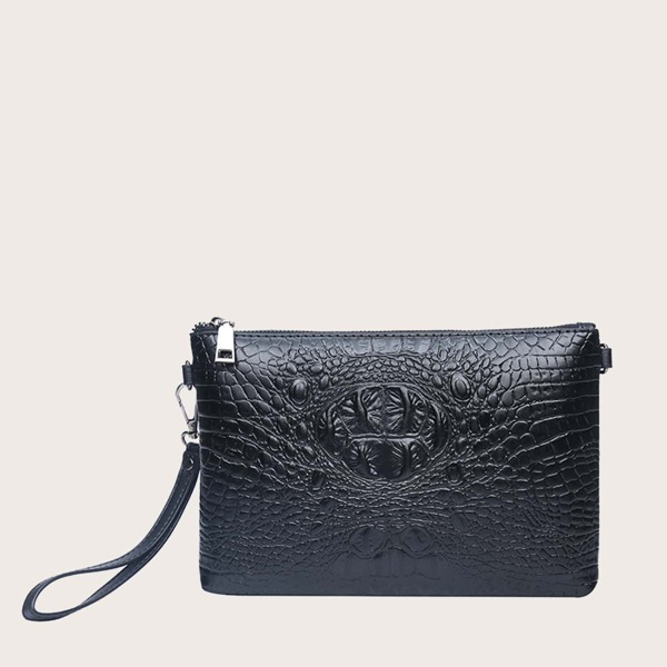 

Men Croc Embossed Clutch Bag, Black