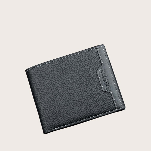 

Men Letter Embossed Minimalist Wallet, Black