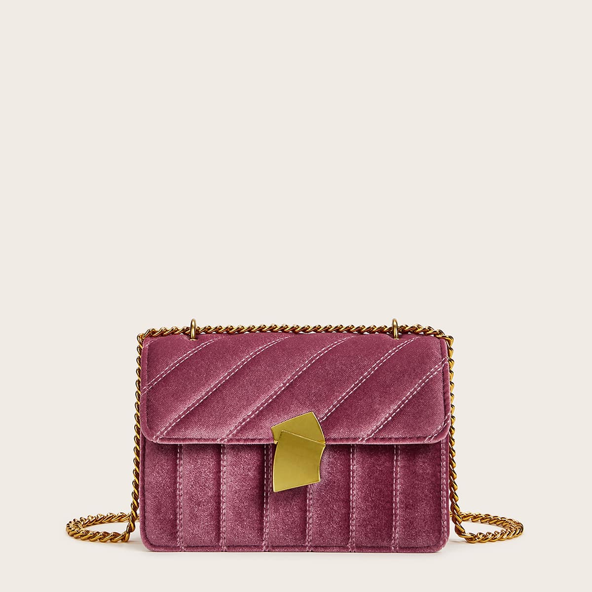 

Stitch Detail Velvet Chain Crossbody Bag, Pink
