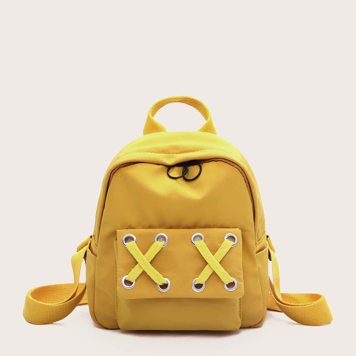 

Eyelet Decor Pocket Front Backpack, Yellow