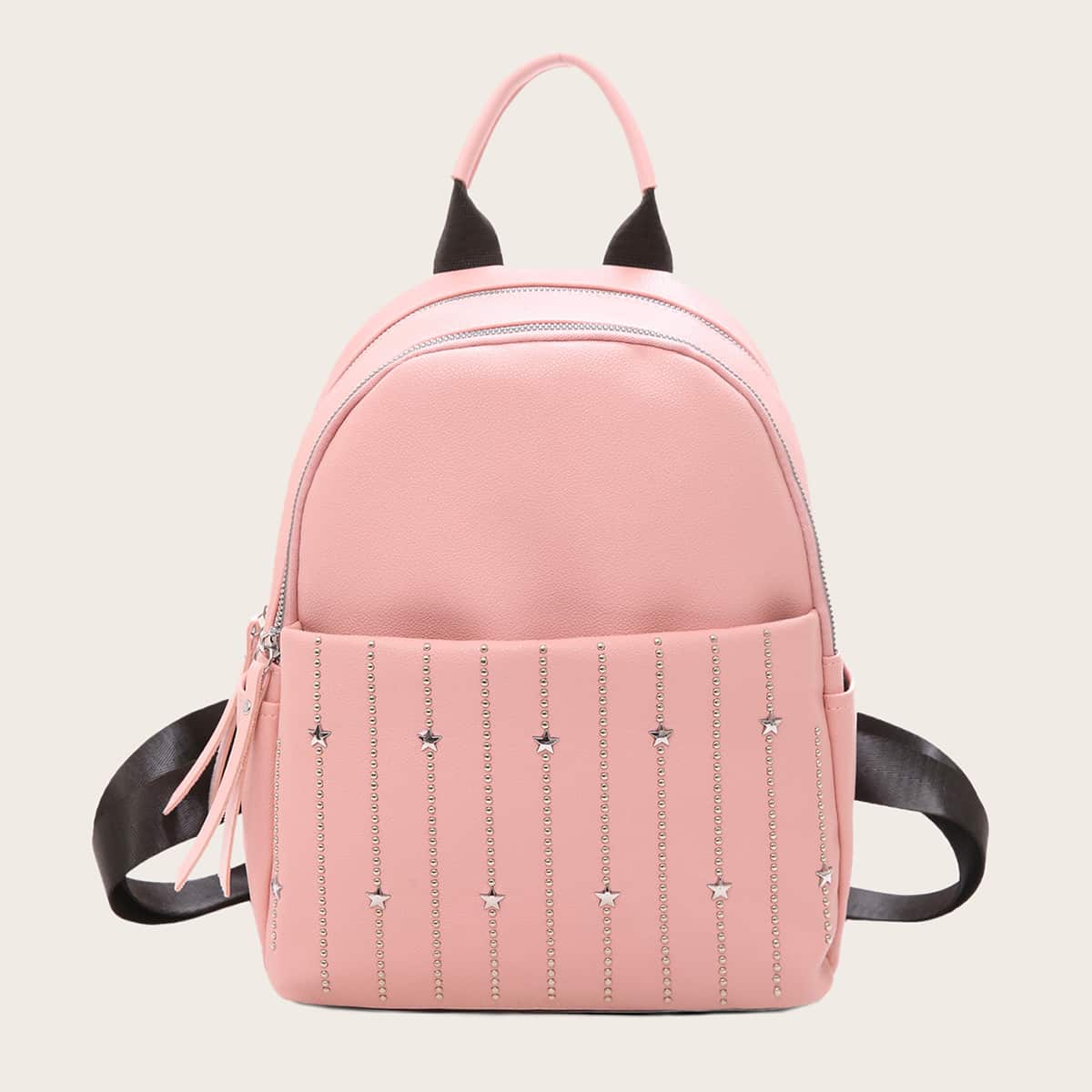 

Star Studded Curved Top Backpack, Pink pastel