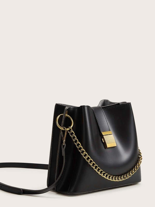 

Metal Chain Decor Crossbody Bag, Black