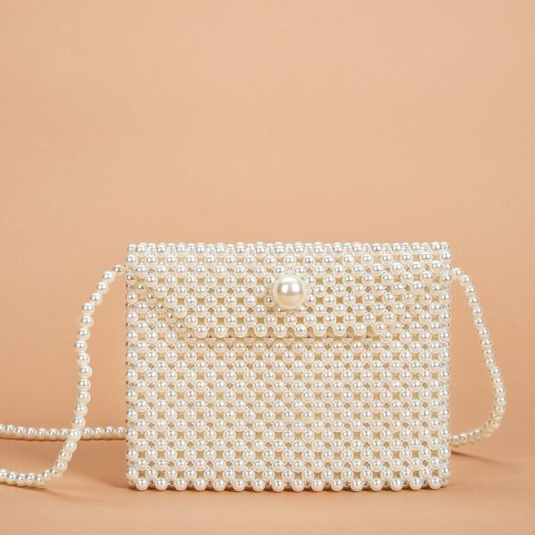 

Faux Pearl Beaded Crossbody Bag, White