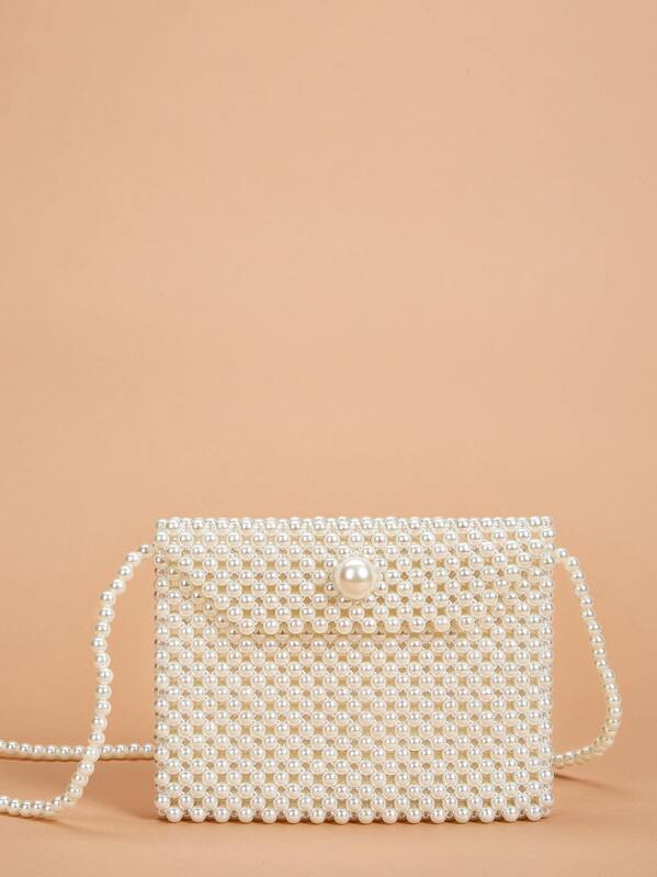 

Faux Pearl Beaded Crossbody Bag, White