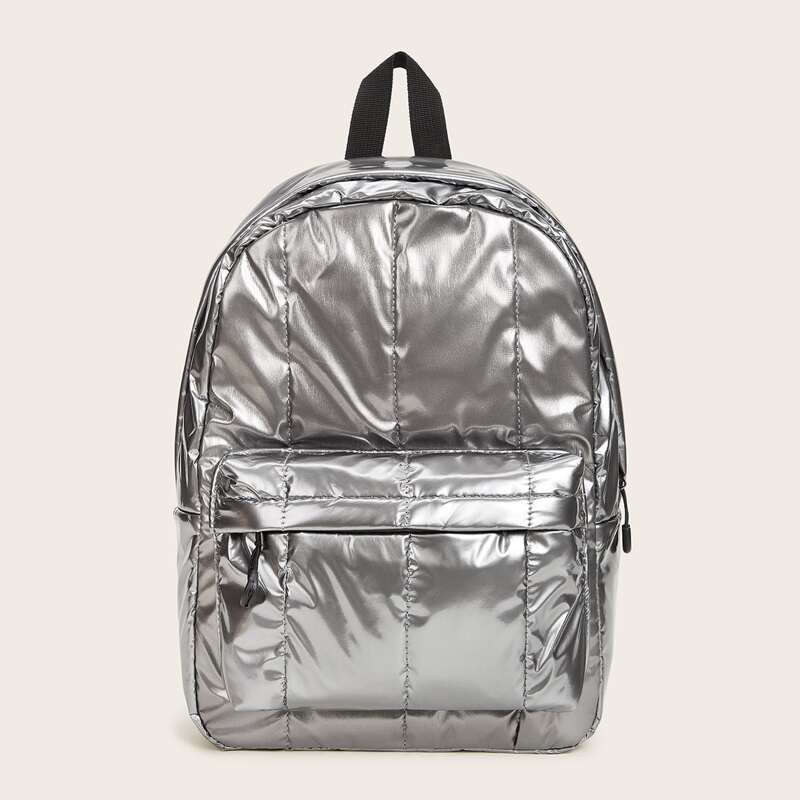 

Metallic Pocket Front Backpack, Silver